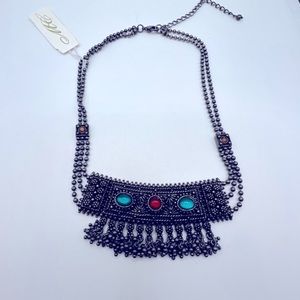 Southwestern Style Choker Necklace with Blue and‎ Red Stone